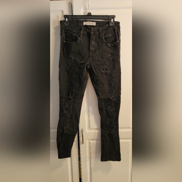 12 AM Nation distressed black skinny jeans men's sz 30×30. EUC - Picture 1 of 6